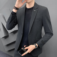 春秋季休闲小西装外套男士西服套装韩版修身痞帅气潮流正装上衣单件 布知凡几 深灰色上衣 2XL