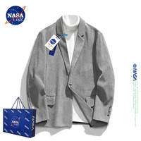NASA LIKE男装潮牌联名休闲西装外套男春季宽松灯芯绒青年高级感小西服 灰色 M(110-125)