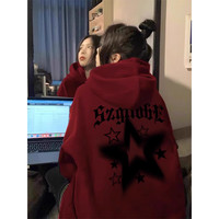 LDBE酒红色重磅卫衣女加绒加厚连帽宽松小众设计感秋冬2024外套潮 酒红色【春秋薄款】 L(95-110斤)