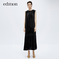 edition连衣裙女2024春黑色压褶无袖气质长裙拼接小众礼服裙 黑色 S/160