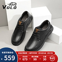 VOLO 犀牛男鞋商务休闲皮鞋男士软底平底舒适皮鞋透气帆船鞋 黑色 40
