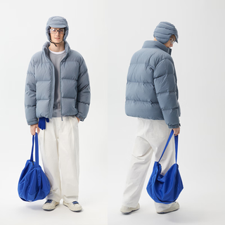 网易严选【23】90绒面包服羽绒服立领加厚休闲石墨烯保暖时尚无压感 防污舒暖款-空青 XL 防水舒暖款-空青
