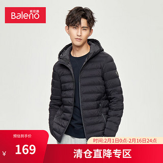 Baleno 班尼路 男士羽绒服纯色休闲舒适保暖绗缝连帽收束设计轻薄外套 111A黑色 L