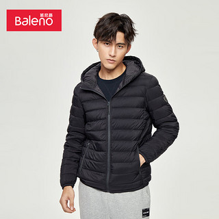 Baleno 班尼路 男士羽绒服纯色休闲舒适保暖绗缝连帽收束设计轻薄外套 111A黑色 L