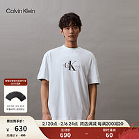 卡尔文·克莱恩 Calvin Klein Jeans24春夏男士经典刺绣印花休闲纯棉圆领短袖T恤ZM02799 YAF-月光白 S