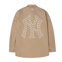 美职棒（MLB）官网 复古老花系列 潮流休闲纯棉男女同款衬衫 50BGS/纽约洋基/米黄色 S
