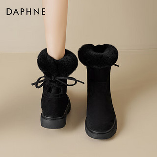 达芙妮（DAPHNE）厚底雪地靴女2023保暖棉鞋加绒毛毛鞋百搭厚底防滑短靴女 黑色 35