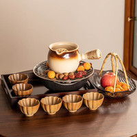 瓷牌茗茶具围炉煮茶茶具套装泥炉罐罐茶煮茶壶全套家用户外烧烤炉打边炉子 褐渐变月颜壶竖纹炉网盘篮花瓣 1L