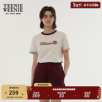 Teenie Weenie小熊2024年棉质短袖T恤撞色多巴胺上衣宽松时尚 象牙白 155/XS