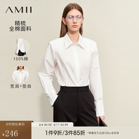 AMII2024春通勤百搭翻领垫肩全棉白衬衫女宽肩收腰衬衣上衣 米白 155/80A/S