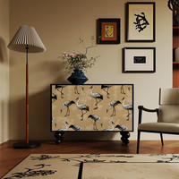 韵祺阁法式中古风复古仙鹤家用入户门玄关柜卧室杂物收纳柜免安装床尾柜 北美胡桃木 尺寸:长115*宽40*高85cm