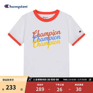 Champion冠军T恤2024春夏创意撞色logo拼色圆领短袖上衣女潮 白色 XS