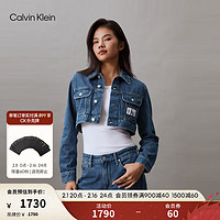 Calvin Klein Jeans24春夏女士复古简约布标纯棉短款牛仔夹克J223695 1A4-牛仔蓝 L