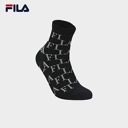 FILA 斐乐 官方女袜中腰袜冬新款时尚老花运动袜休闲袜中筒袜 正黑色-BK XS