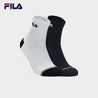 FILA 斐乐 官方男袜中腰袜套装冬新款简约运动袜中筒袜两双装 标准白/传奇蓝-99 XS