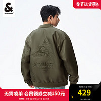 杰克·琼斯（JACK&JONES）男装飞行员外套男春秋小鸟刺绣上衣棒球服宽松休闲夹克重磅衣服 森林绿E03 165/88A/XS