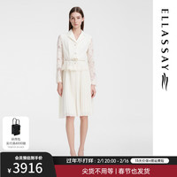歌力思(ELLASSAY)春季新款优雅蕾丝提花假两件拼接百褶连衣裙女EWE351Y00400 白色织提花绣花 L