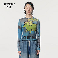 幻走（MOVEUP）2024春季.FUN系列圆领艺术印花设计师短款T恤女 彩蓝  L