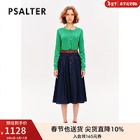 诗篇（PSALTER）线上专选2024春简约学院风松紧腰A字大摆牛仔裙半身裙 深海蓝 36