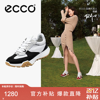 ecco 爱步 运动鞋女 老爹鞋百搭撞色休闲跑步鞋女 复古211723 黑色白色21172360389