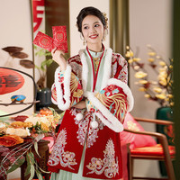 泰勒马丁秀禾服新娘马面裙冬中式婚纱结婚礼服敬酒服古装嫁衣 S2338-仅外套 均码