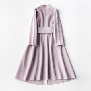 名媛坊（MIRROR FUN）冬装 时尚简约欧美风开襟长款系带双面呢大衣毛呢外套 浅紫色 S