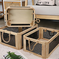 宜然家居竹收纳筐桌面零食杂物收纳篮子可折叠 小号(34.5*21*14cm)
