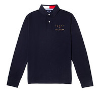 TOMMY HILFIGER 汤米·希尔费格 男士长袖Polo衫纯棉刺绣商务休闲翻领上衣 藏蓝色-金标-polo领T恤男 L(155-175斤)