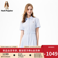 Hush Puppies暇步士女装2024夏纯棉休闲风提花修身显瘦可调节腰衬衫连衣裙 362蓝红 S