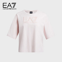 EMPORIO ARMANI 24早春EA7女装圆领落肩纯色刺绣T恤 1422粉色 XS