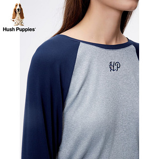 Hush Puppies暇步士女士2024春莫代尔混纺美式复古休闲插肩袖显瘦长袖T恤 136灰蓝 M