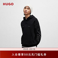 HUGO男士2024早春艺术风图案和刺绣徽标棉质连帽卫衣 001-黑色 EU:S