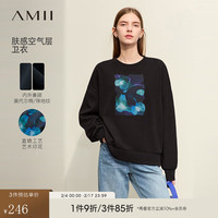 AMII2024春圆领抽象幻影印花肤感空气层卫衣女宽松落肩袖12441038 黑色 155/80A/S
