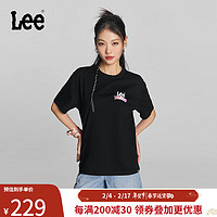 Lee24早春Oversize渐变Logo印花女短袖T恤休闲潮LWT0082214LE 黑色 L