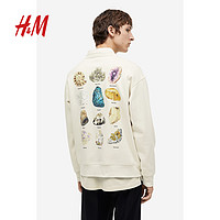 H&M HM男装卫衣2023冬季新品保暖加绒印花圆领内搭长袖套头衫0981416