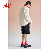 H&M HM男女同款夹克2023冬季毛绒质感兔子贴花复古外套式衬衫1117450