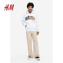 H&M HM男装卫衣2023冬季新款美式高街套头字母印花休闲连帽衫1122659