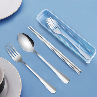 拾画 时尚便携不锈钢筷子勺子叉子餐具四件套装 蓝色款SH-6361