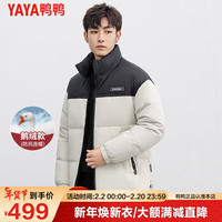鸭鸭羽绒服鸭鸭（YAYA）鹅绒羽绒服男短款冬季时尚潮流拼接立领防风保暖外套QZ 米白 175