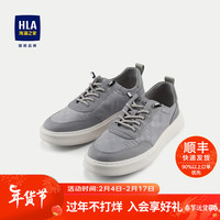 HLA海澜之家皮鞋男2024新款系带舒适透气休闲鞋子男 中灰格纹41