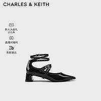 CHARLES&KEITH24春季CK1-60580286时尚交叉细带尖头玛丽珍鞋 Black Patent黑色 38