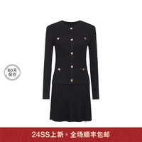 ochirly欧时力 假两件针织连衣裙2024春装花边坑条法式修身 黑色 S