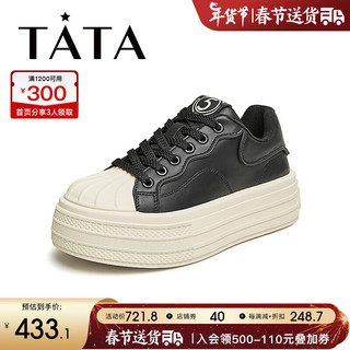 他她（TATA）2024春运动时尚休闲厚底女板鞋WK201AM4 黑色 34