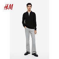 H&M HM男装针织衫2023冬季新款修身翻领拉链细密针织POLO衫1169603
