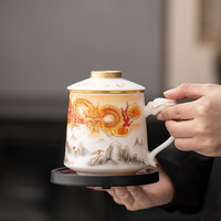 苏氏陶瓷(SUSHI CERAMICS)素烧羊脂玉瓷龙行大运办公杯套装国家一级技师王文克老师作品