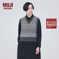 無印良品 MUJI(無印良品 )女式 美利奴羊毛 图案织 V领背心马甲 BA1ODA3A 针织衫休闲百搭 炭灰色图案 M(160/84A)