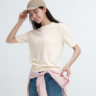 UNIQLO 优衣库 女装精纺美利奴羊毛圆领针织衫(五分袖 新年红通勤)461035