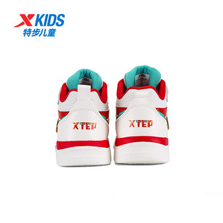 特步（XTEP）儿童小童拜年鞋龙年新年红色款鞋子男童休闲滑板鞋 帆白/状元红 33码