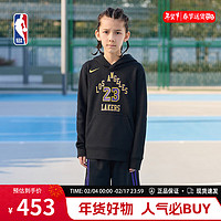 NIKENBA-Nike Kids 球员版湖人队詹姆斯大童连帽AU连帽卫衣 黑色 L