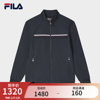 FILA 斐乐官方男士针织长袖外套2024春新款休闲时尚基础立领上衣 传奇蓝-NV 1